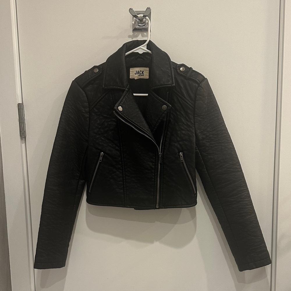 Jack by BB Dakota Women's Cropped Black Faux Leather Jacket